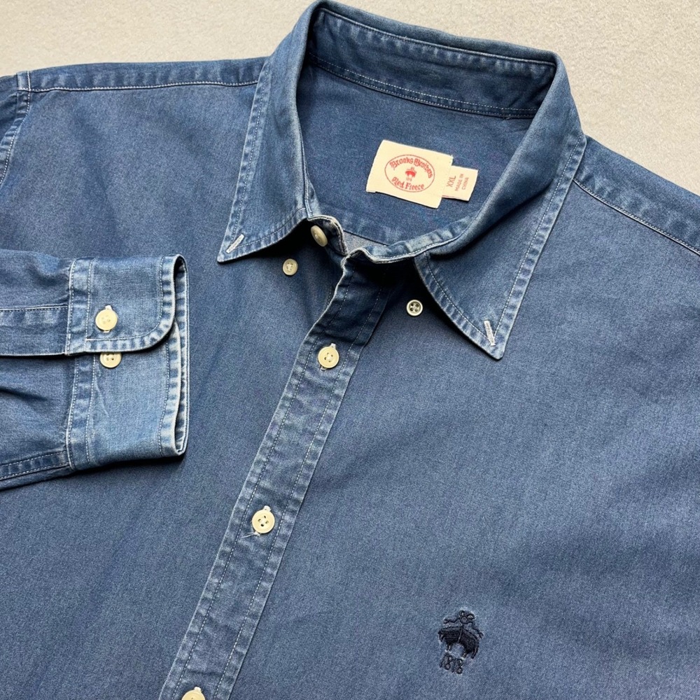 Brooks Brothers Red Fleece Men XXL Chambray Button Down Shirt Blue Cotton preppy